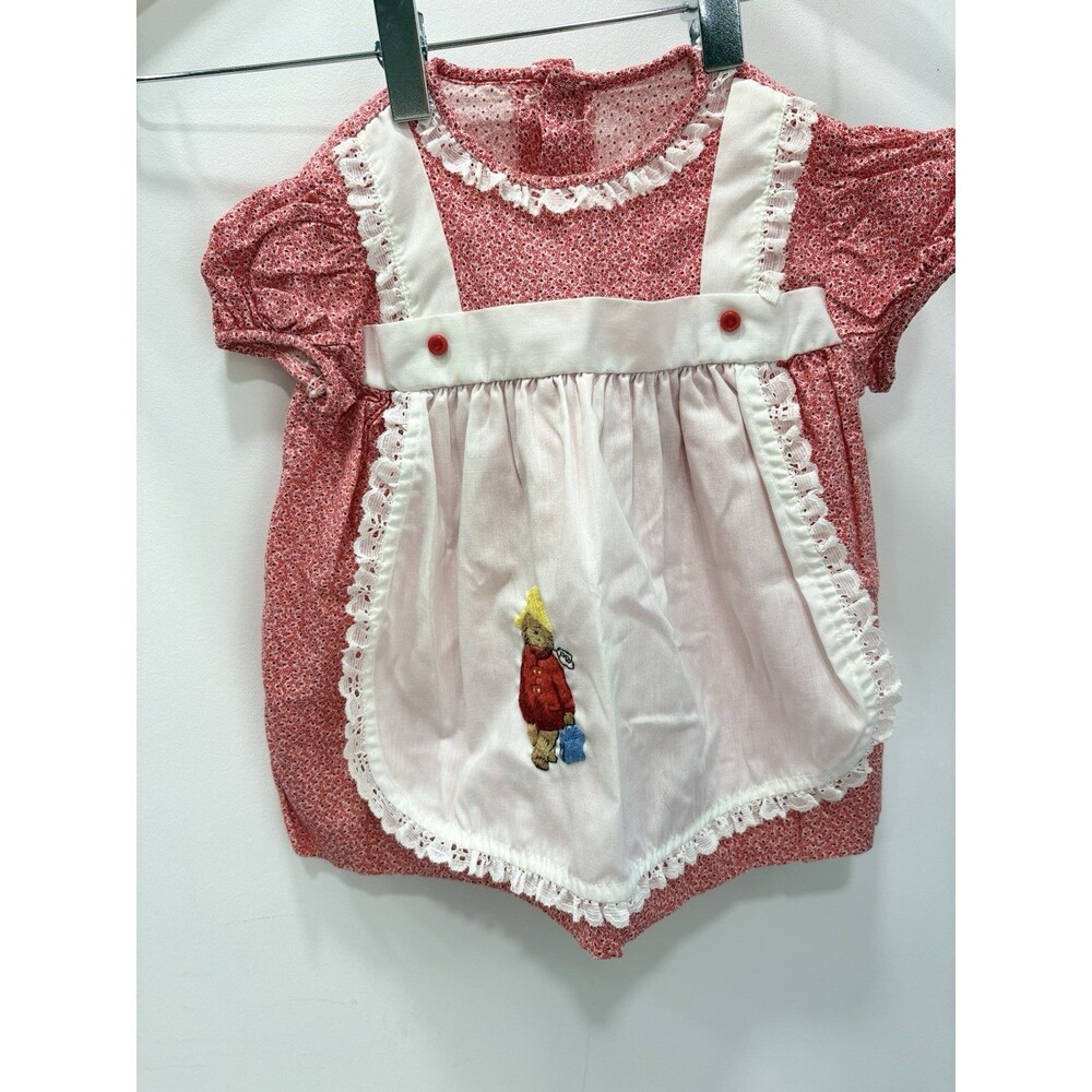 Vintage Paddington Bear Baby Cross Stitch Red Dres Apron Embroider 18 Month ?